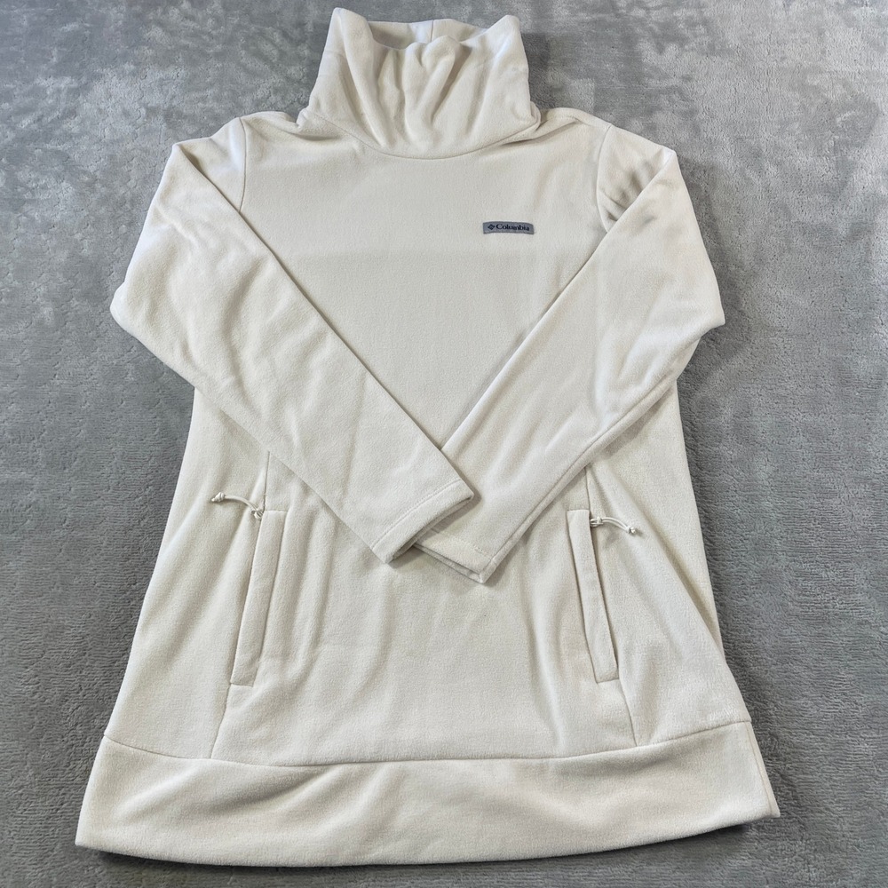 Columbia Pullover Tunic Womens Medium Cream Fleece Cowl Neck School Preppy